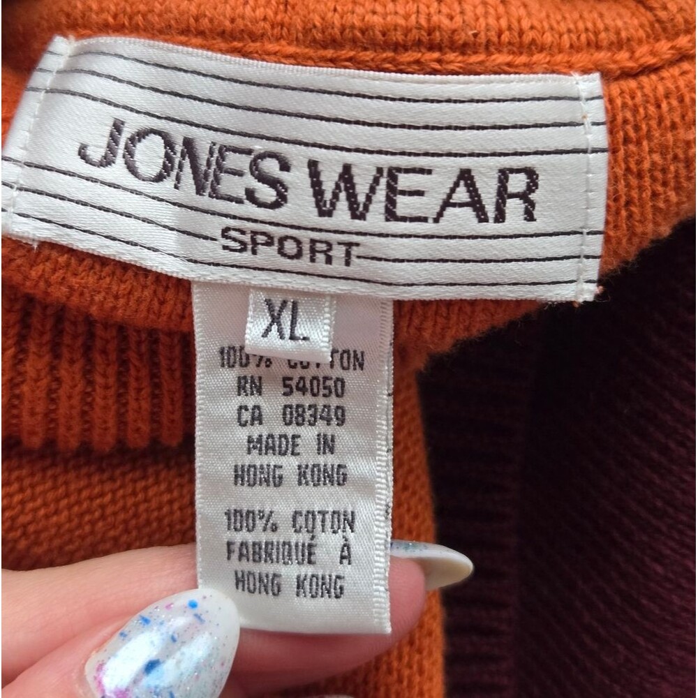 VTG Jones Wear Sport Striped Turtleneck Sweater XL 100% Cotton - Picture 5 of 6